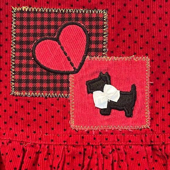 Vtg SAMARA Dress Girls 2T Red Heart Scottie Dog Polka Dot Corduroy Embroidery - Picture 3 of 15